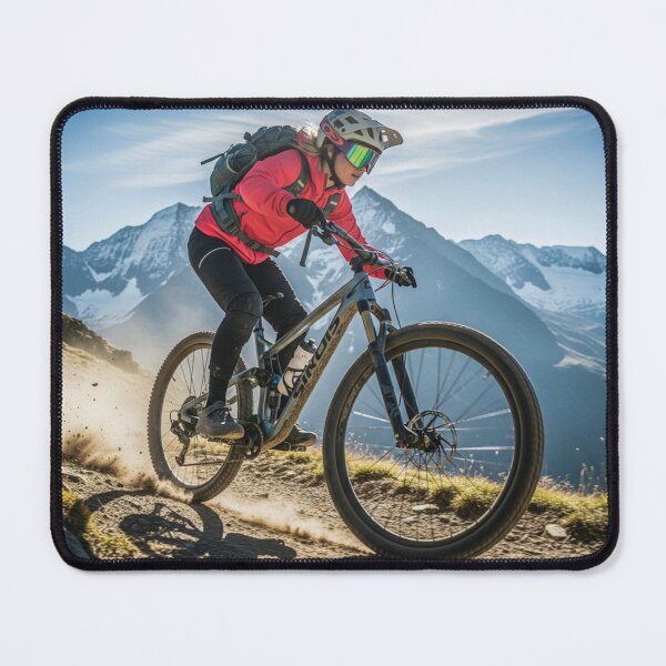 Item preview, Rugged Alpine Trail Ridden by Fearless Female Biker. designed and sold by Hinson MTB Visuals.