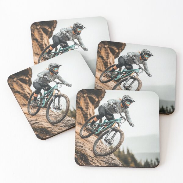 Item preview, Adrenaline-Fueled Desert Drop: Female Biker in Action. designed and sold by Hinson MTB Visuals.