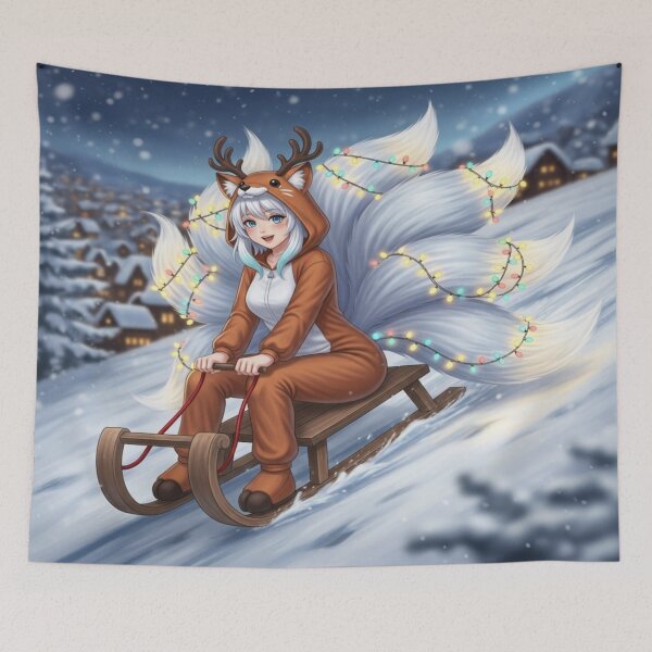 Item preview, Cute Anime Kitsune Sledding in Onsie Pajamas designed and sold by dewaaliverse.