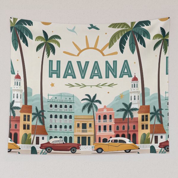 Item preview, Vintage Havana Cuba Travel Poster – Retro Cars & Colonial Architecture designed and sold by Witsprings.