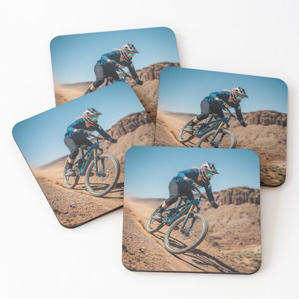Item preview, Fearless Female Biker Descent Down Steep Rocky Desert Trail. designed and sold by Hinson MTB Visuals.