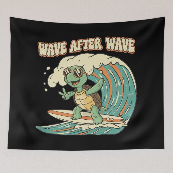 Item preview, Wave After Wave Surfing Turtle  Retro 70s Summer Surf Design designed and sold by DIRTYSKETCHH.