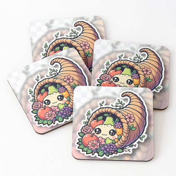 Item preview, Happy Kawaii Cornucopia – Cute Thanksgiving Harvest Sticker designed and sold by QurekaStudio.