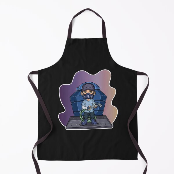 Item preview, A Man Mascot Character with a mask on his face stands holding a water pump and a large water tank in the background designed and sold by tedykurniawan12.