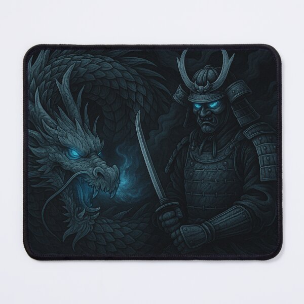 Item preview, Frost Samurai With Ice Serpent Dragon – Cold Japanese Fantasy Art designed and sold by leen12 Art Designs Prints.