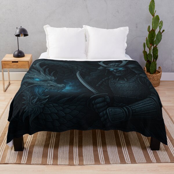 Item preview, Frost Samurai With Ice Serpent Dragon – Cold Japanese Fantasy Art designed and sold by leen12 Art Designs Prints.
