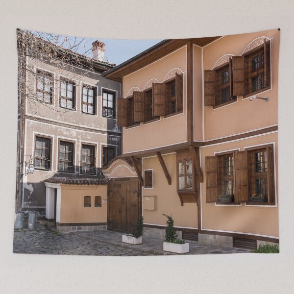 Item preview, Old Town Plovdiv Cobblestoned Street with Traditional National Revival Houses designed and sold by Georgia Mizuleva.