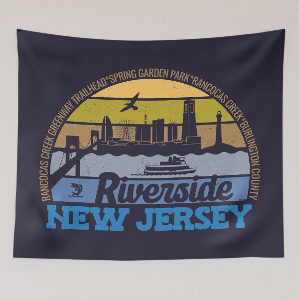 Artikelvorschau, Riverside New Jersey Sunset Retro Vintage Lokalstolz Logo entworfen und verkauft von CRHPOD20.