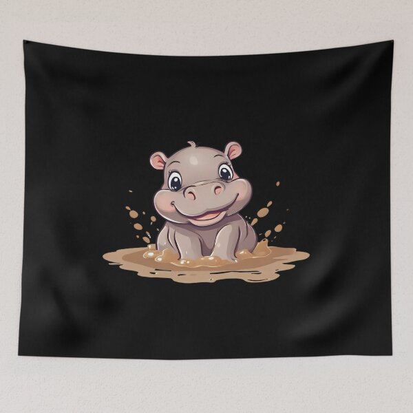 Item preview, Adorable Cartoon Hippo Playing in Mud Illustration designed and sold by flagshiptee.