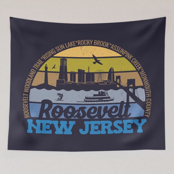 Artikelvorschau, Roosevelt New Jersey Sunset Retro Vintage Logo mit lokalem Stolz entworfen und verkauft von CRHPOD20.