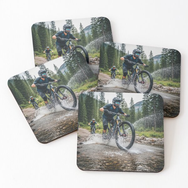 Item preview, Bikers carving through a shallow river. designed and sold by Hinson MTB Visuals.