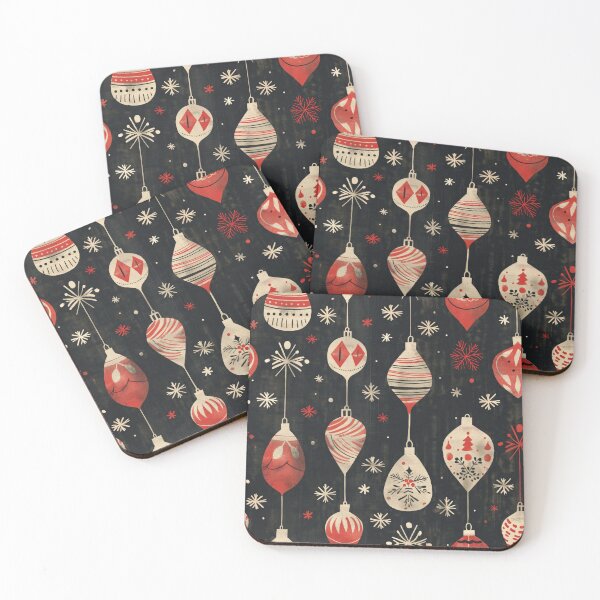 Item preview, Retro Christmas Ornament Pattern in Red and Cream on Dark Background designed and sold by Teeny Quities.