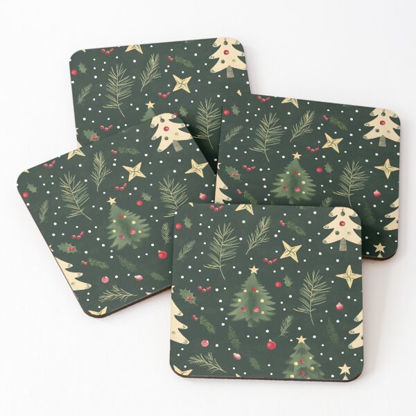 Item preview, Festive Christmas Tree and Holly Seamless Pattern on Dark Green designed and sold by Teeny Quities.