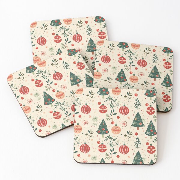 Item preview, Cheerful Christmas Trees and Ornaments Seamless Pattern on Cream designed and sold by Teeny Quities.