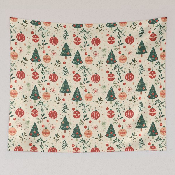 Item preview, Cheerful Christmas Trees and Ornaments Seamless Pattern on Cream designed and sold by Teeny Quities.