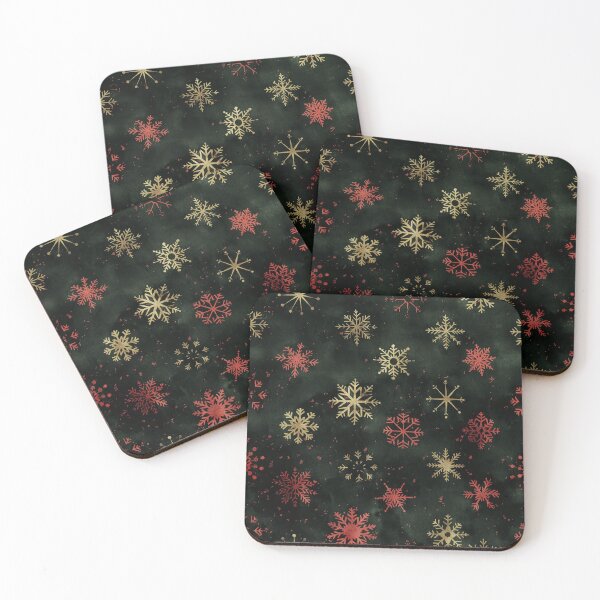 Item preview, Gold and Red Snowflakes Seamless Christmas Pattern on Dark Green designed and sold by Teeny Quities.