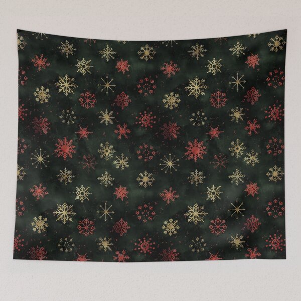 Item preview, Gold and Red Snowflakes Seamless Christmas Pattern on Dark Green designed and sold by Teeny Quities.