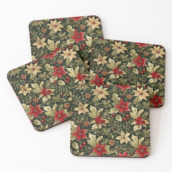 Item preview, Elegant Poinsettias and Holly Christmas Floral Pattern designed and sold by Teeny Quities.