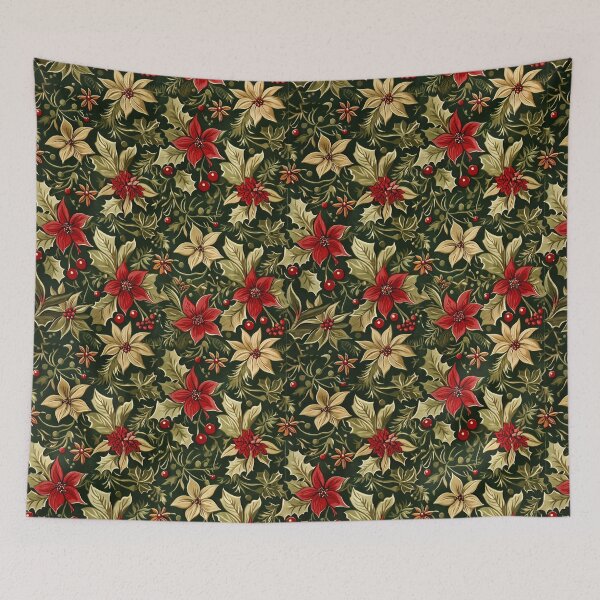 Item preview, Elegant Poinsettias and Holly Christmas Floral Pattern designed and sold by Teeny Quities.