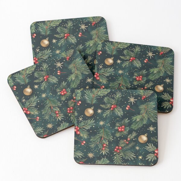 Item preview, Elegant Christmas Pine, Holly, and Gold Ornament Seamless Pattern designed and sold by Teeny Quities.