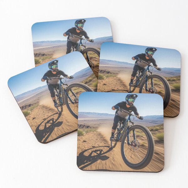 Item preview, Biker weaving through a striking, high-altitude desert terrain. designed and sold by Hinson MTB Visuals.