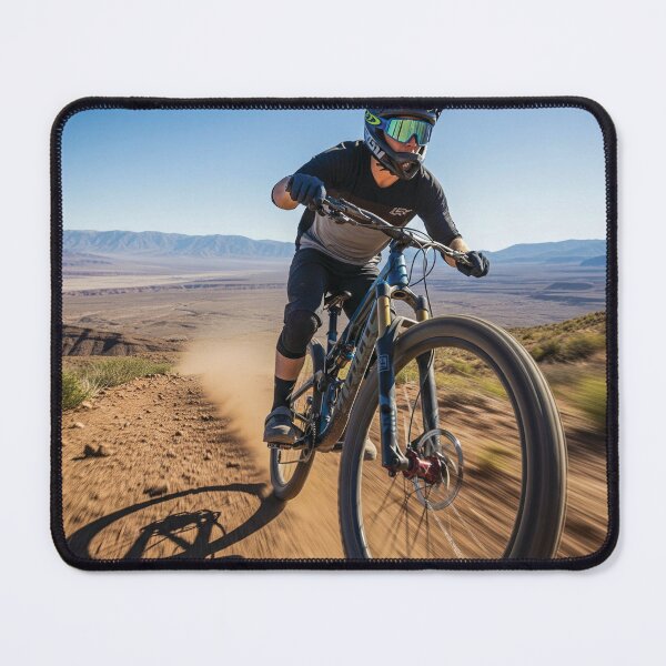 Item preview, Biker weaving through a striking, high-altitude desert terrain. designed and sold by Hinson MTB Visuals.