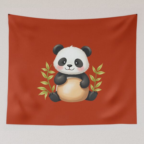 Item preview, Adorable Cartoon Panda with Bamboo Illustration designed and sold by flagshiptee.