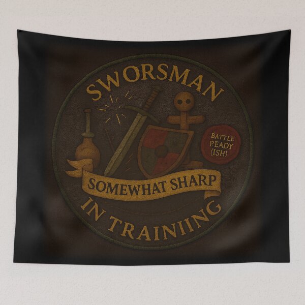 Item preview, Swordsman in Training • Somewhat Sharp Fantasy Crest Design designed and sold by fairmaiden7.