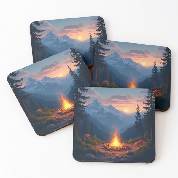 Item preview, Mountains Campfire in the Dawn Aesthetic Nature Scene Art designed and sold by RedOrBlueIts4U.