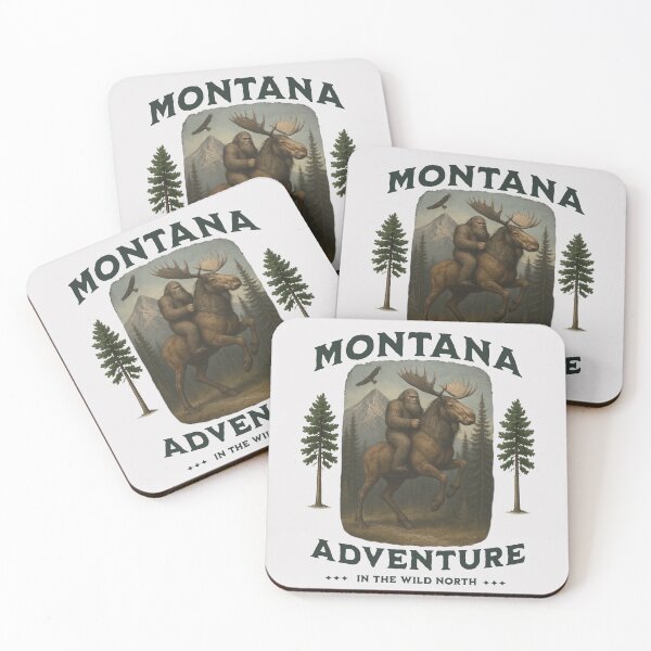 Aperçu de l'œuvre Un Bigfoot chevauchant un orignal dans le Montana créée et vendue par Jumbled Mind.