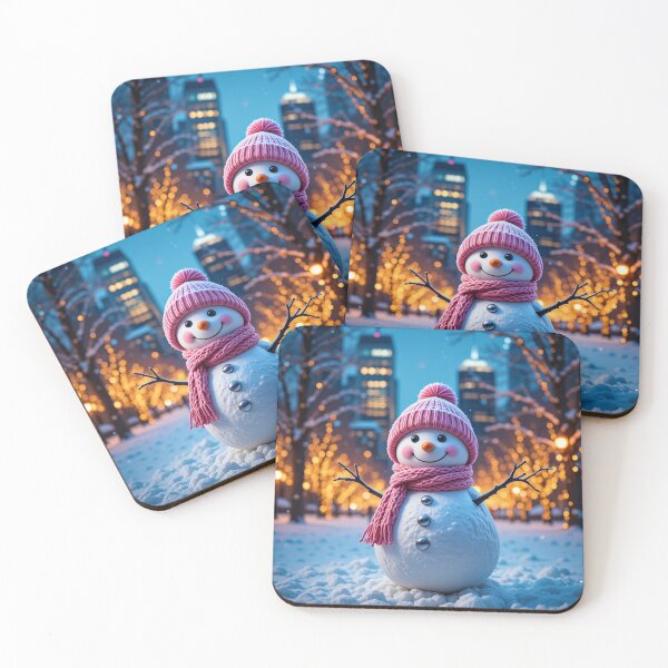 Item preview, Cheerful Snowman in a Magical Holiday Park with Glowing City Lights designed and sold by PixelVibe782.
