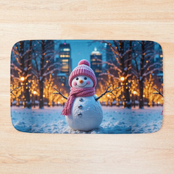 Item preview, Cheerful Snowman in a Magical Holiday Park with Glowing City Lights designed and sold by PixelVibe782.