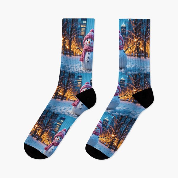 Item preview, Cheerful Snowman in a Magical Holiday Park with Glowing City Lights designed and sold by PixelVibe782.