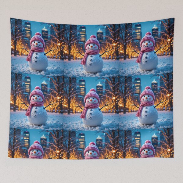 Item preview, Cheerful Snowman in a Magical Holiday Park with Glowing City Lights designed and sold by PixelVibe782.