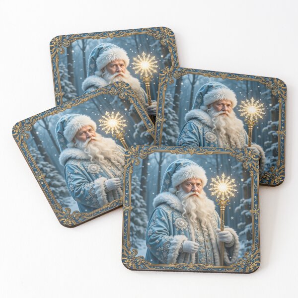 Item preview, Majestic Father Frost in a Magical Snowy Forest with Golden Radiant Staff designed and sold by PixelVibe782.