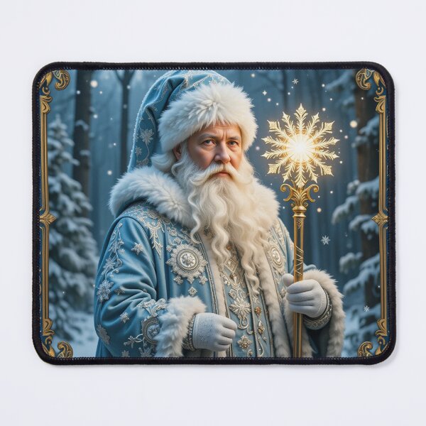 Item preview, Majestic Father Frost in a Magical Snowy Forest with Golden Radiant Staff designed and sold by PixelVibe782.