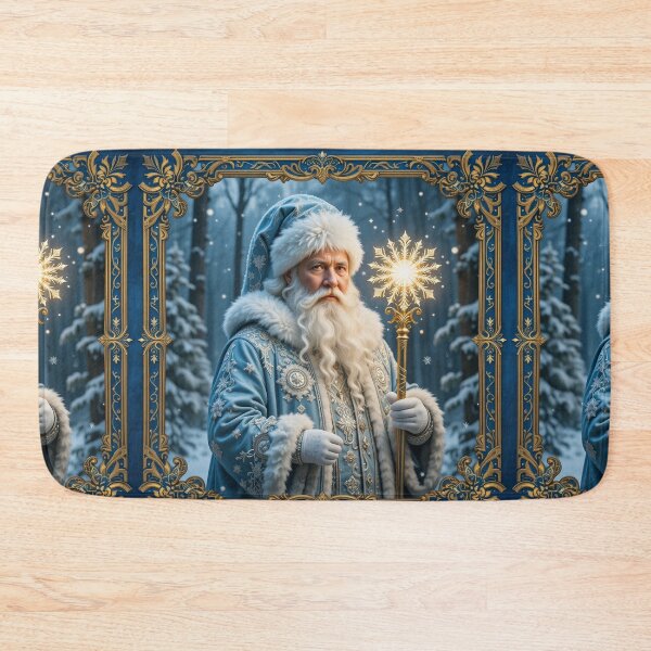 Item preview, Majestic Father Frost in a Magical Snowy Forest with Golden Radiant Staff designed and sold by PixelVibe782.