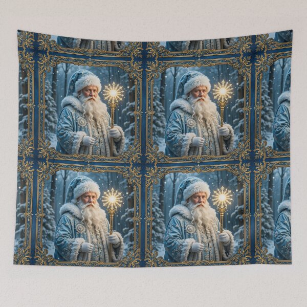 Item preview, Majestic Father Frost in a Magical Snowy Forest with Golden Radiant Staff designed and sold by PixelVibe782.