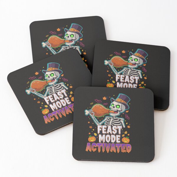 Item preview, Feast Mode Activated T-Shirt: Funny Skeleton Holding Turkey Leg. Neon Halloween & Thanksgiving Crossover Mash-Up Tee designed and sold by ZyxDes.
