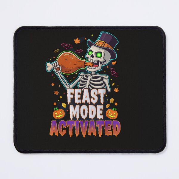 Item preview, Feast Mode Activated T-Shirt: Funny Skeleton Holding Turkey Leg. Neon Halloween & Thanksgiving Crossover Mash-Up Tee designed and sold by ZyxDes.