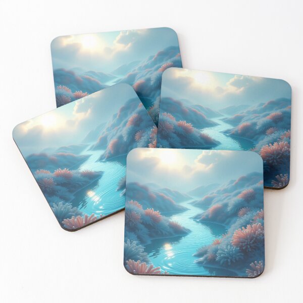 Item preview, Sun & Clouds, God Rays,  Corals Hills, River,  Fantasy Scifi Luminescence Landscape (image size 8320x12480) designed and sold by Digital-Davinci.