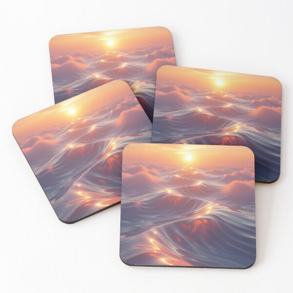 Item preview, Yellow Sunset, Clouds, Water Waves, Fantasy Scifi Luminescence Landscape (image size 8320x12480) designed and sold by Digital-Davinci.
