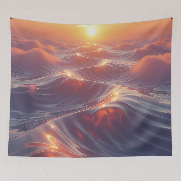 Item preview, Yellow Sunset, Clouds, Water Waves, Fantasy Scifi Luminescence Landscape (image size 8320x12480) designed and sold by Digital-Davinci.
