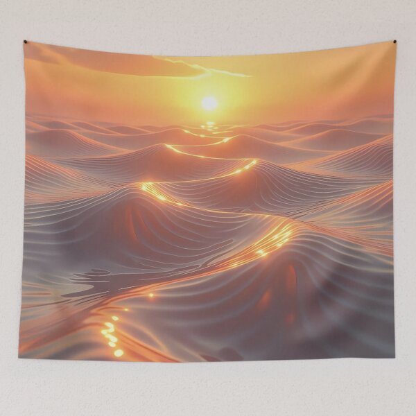 Item preview, Yellow Sunset, Clouds, Water Waves, Fantasy Scifi Luminescence Landscape (image size 8320x12480) designed and sold by Digital-Davinci.