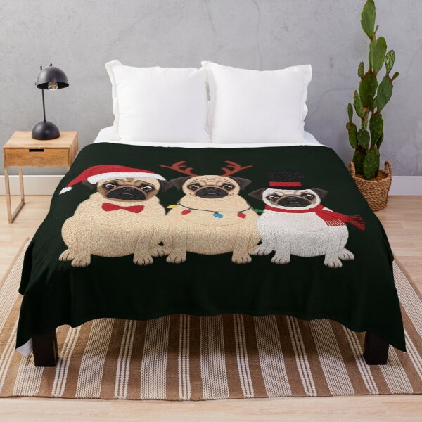 Item preview, The Pug Squad Christmas Sweatshirt: Embroidered Look Design of Three Pugs Dressed as Santa, Reindeer & Snowman designed and sold by ZyxDes.