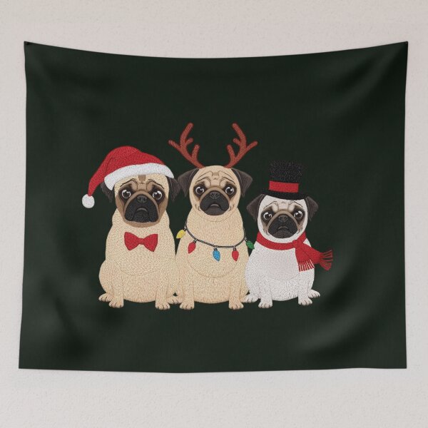 Item preview, The Pug Squad Christmas Sweatshirt: Embroidered Look Design of Three Pugs Dressed as Santa, Reindeer & Snowman designed and sold by ZyxDes.