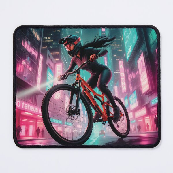 Item preview, Night Rider Dreams: Dynamic Female Mountain Biker - Urban Adventure. designed and sold by Hinson MTB Visuals.