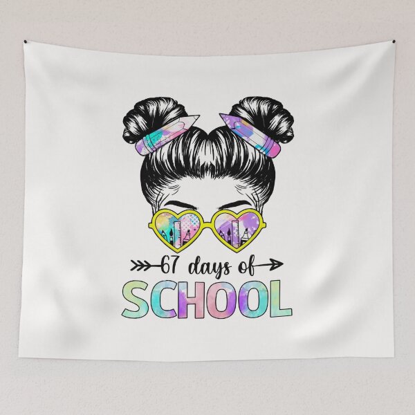 Item preview, 67 Days Smarter Messy Bun Six Seven 67th Day of School Girls  designed and sold by facegm.