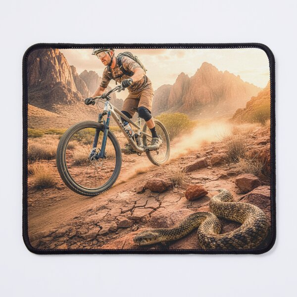 Item preview, Snake on the Trail – High-Stakes Desert Ride Action Shot. designed and sold by Hinson MTB Visuals.