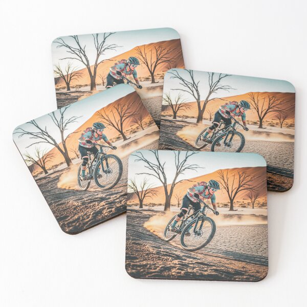 Item preview, Mountain Biker Skidding Through Dusty Desert Trail at Sunrise. designed and sold by Hinson MTB Visuals.